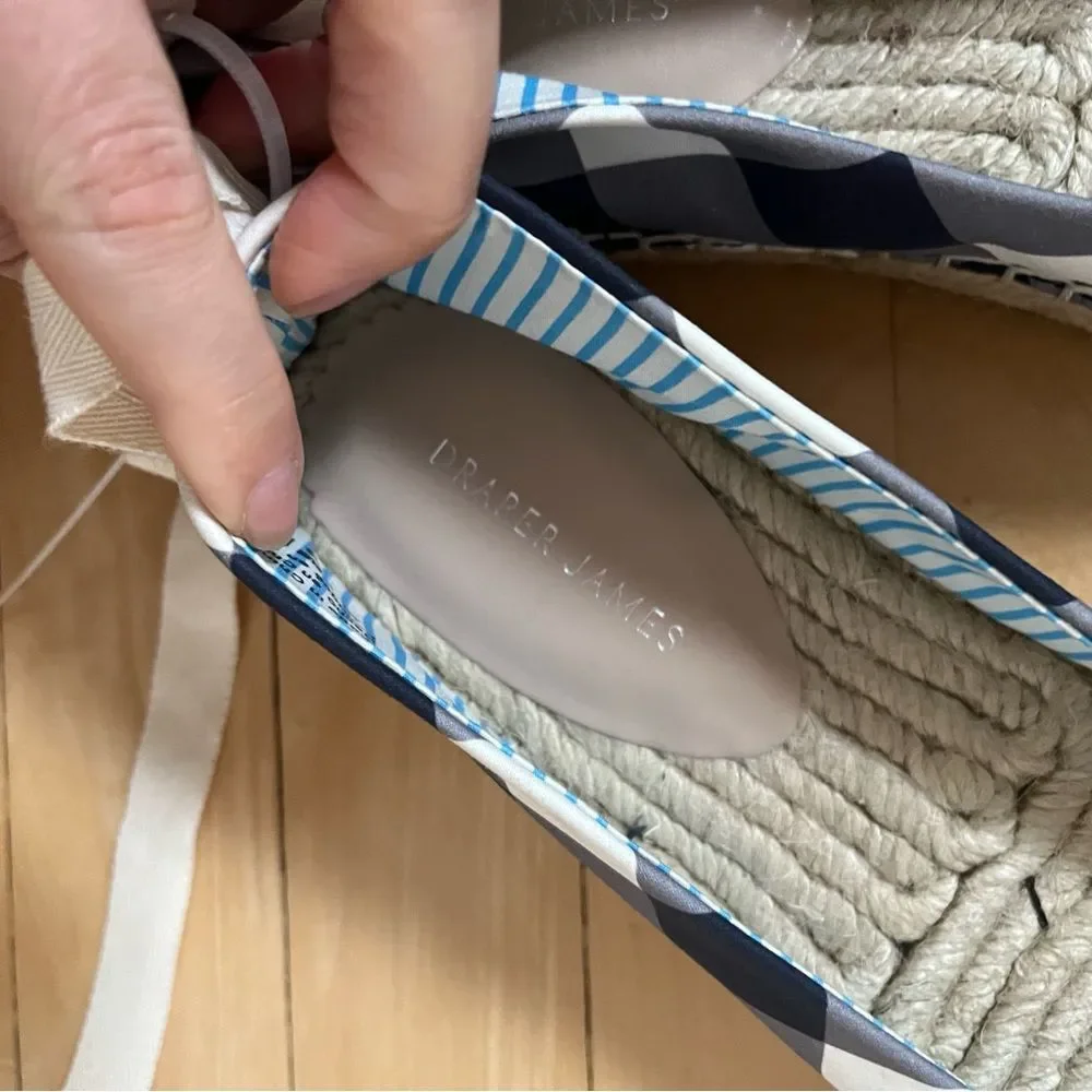 Draper James Georgia Espadrilles in Nassau Navy Gingham 8.5 NWOB